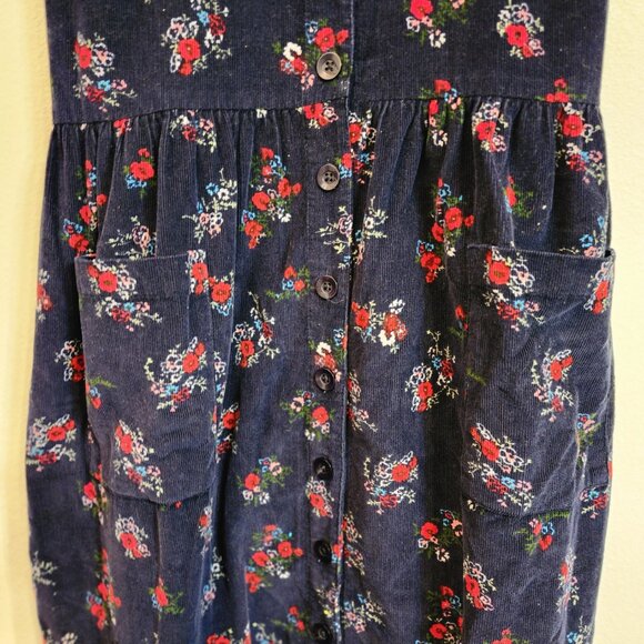The Vermont Country Store Button-Front Corduroy Jumper Size L Navy Blue Floral - Picture 7 of 16